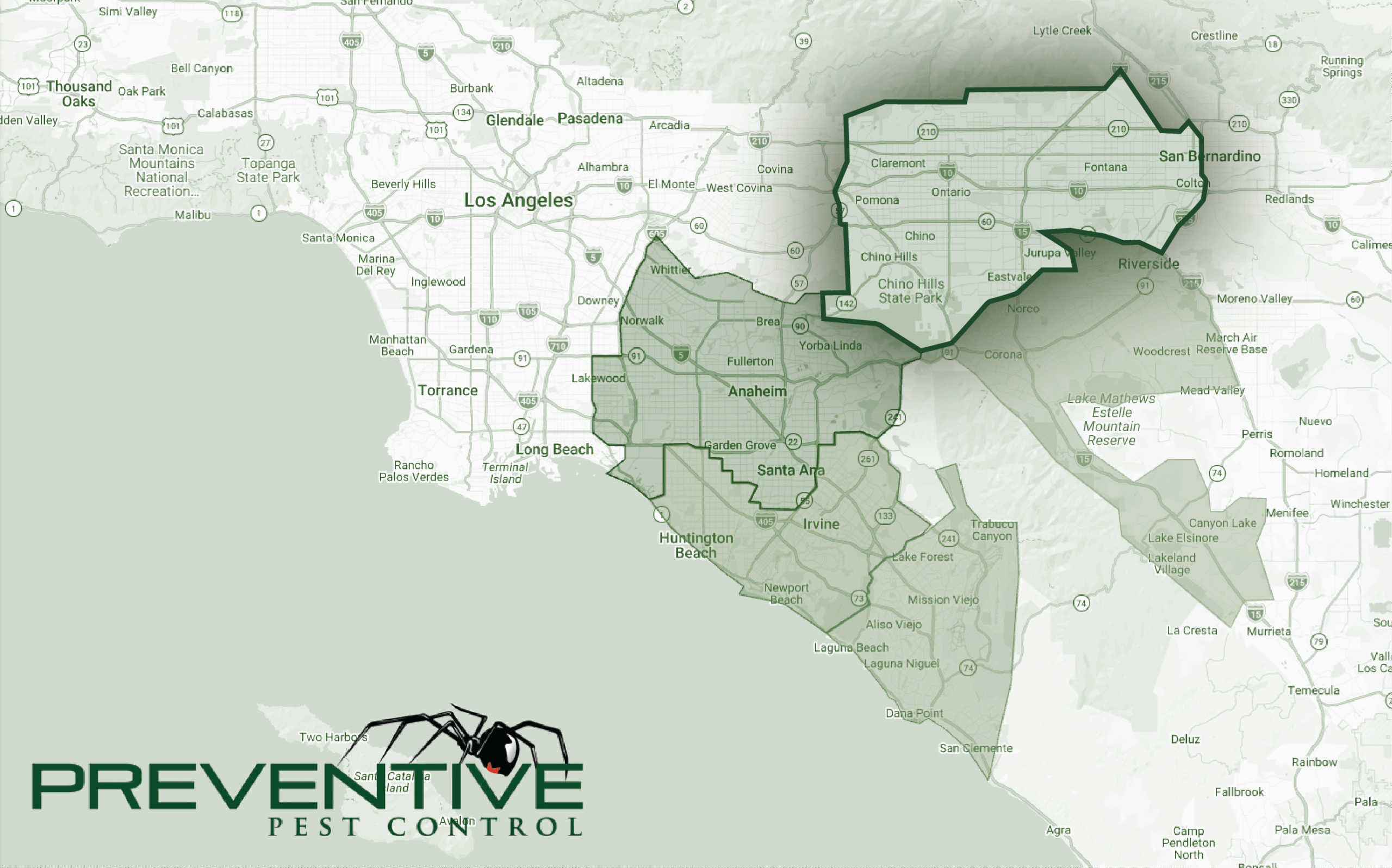 Preventive Pest Control's North Inland Empire service area