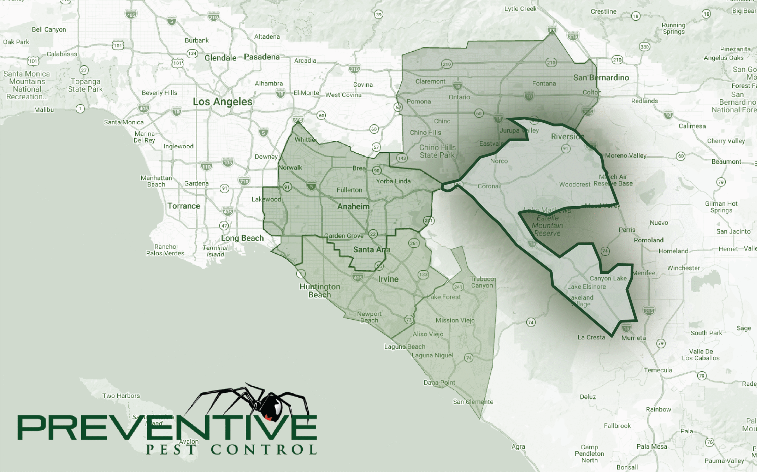 Preventive Pest Control's South Inland Empire service area